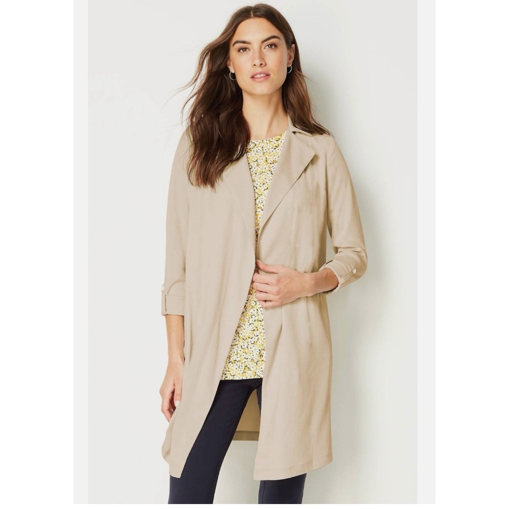 J. Jill Wearever Collection Drape-front Trench Jacket Size L Oatmeal Easy Care - Picture 9 of 9
